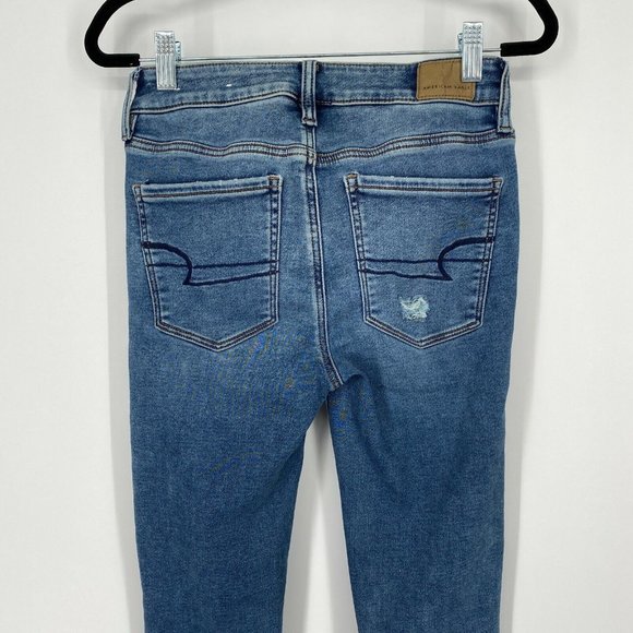 American Eagle Hi-Rise Jegging Jeans Womens Size 2 Stretch Distressed Denim Blue - Picture 7 of 12